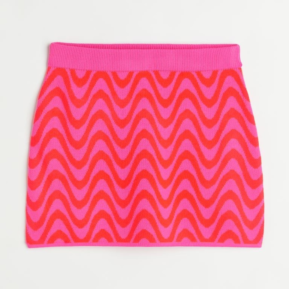 H&M pink and orange wavy neon knit skirt